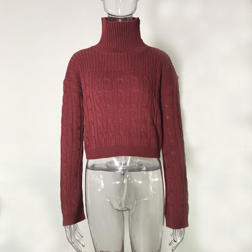 Solid color turtleneck long sleeve sweater