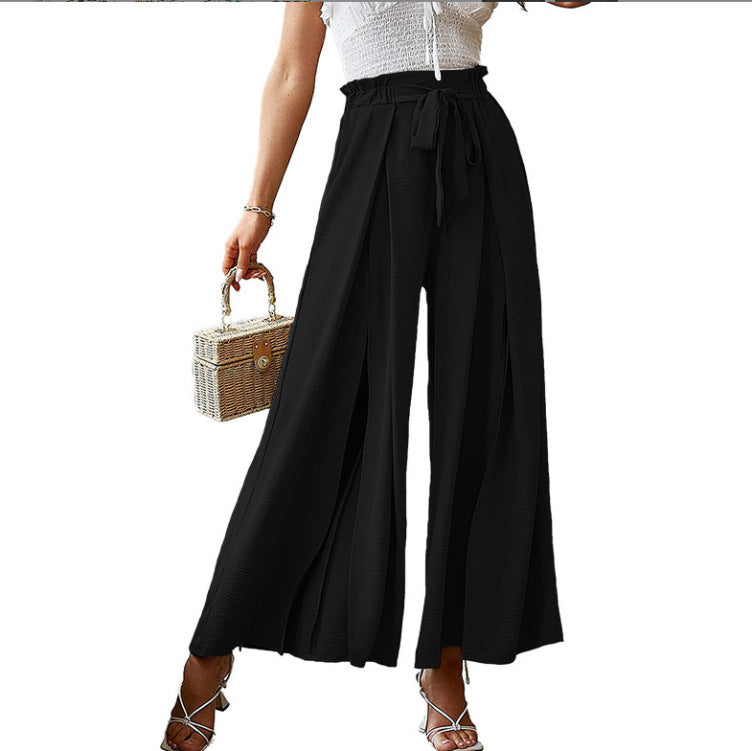 European And American Spring And Summer New Women's Bow Loose High Waist Crimp Wide Leg Pants Women