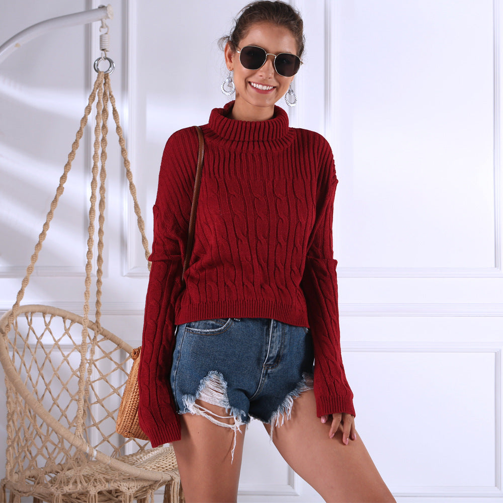 Solid color turtleneck long sleeve sweater