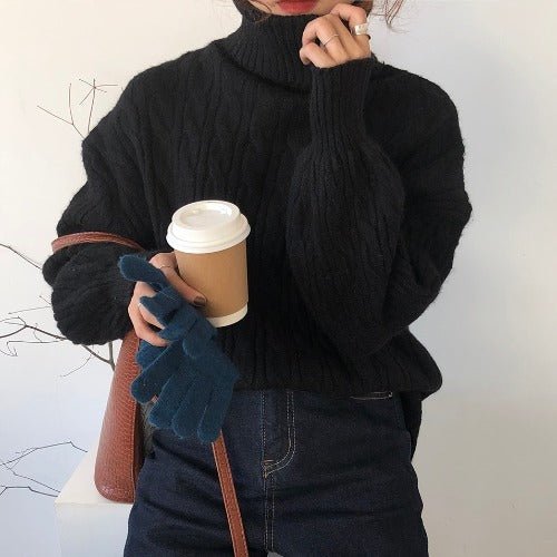 Retro loose thick twist pullover sweater coat