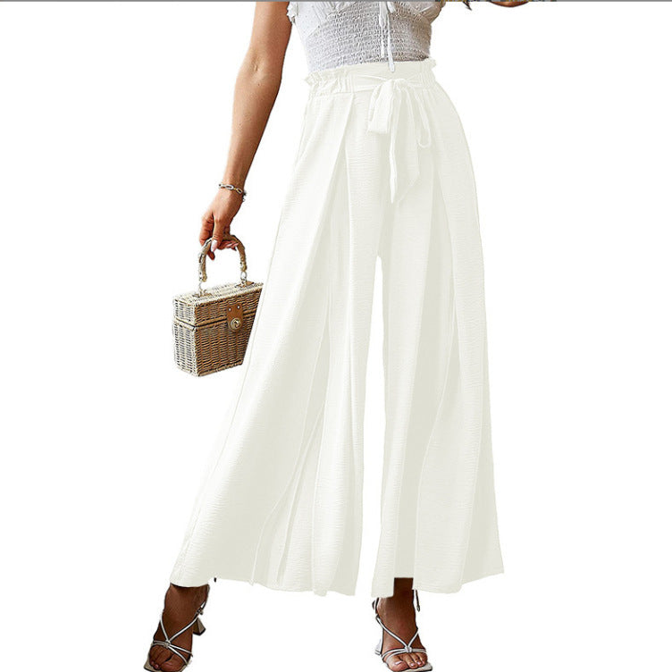 European And American Spring And Summer New Women's Bow Loose High Waist Crimp Wide Leg Pants Women