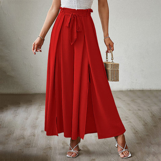 European And American Spring And Summer New Women's Bow Loose High Waist Crimp Wide Leg Pants Women