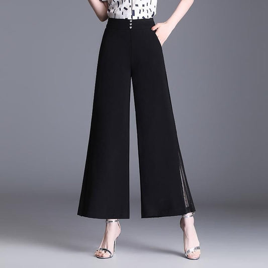 High Waist Loose And Slimming Black Cropped Drape Chiffon Pants