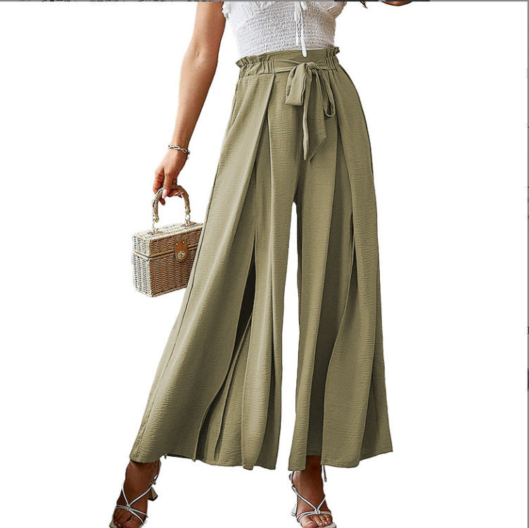 European And American Spring And Summer New Women's Bow Loose High Waist Crimp Wide Leg Pants Women