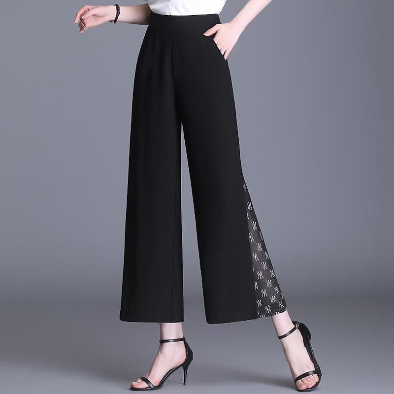 High Waist Loose And Slimming Black Cropped Drape Chiffon Pants