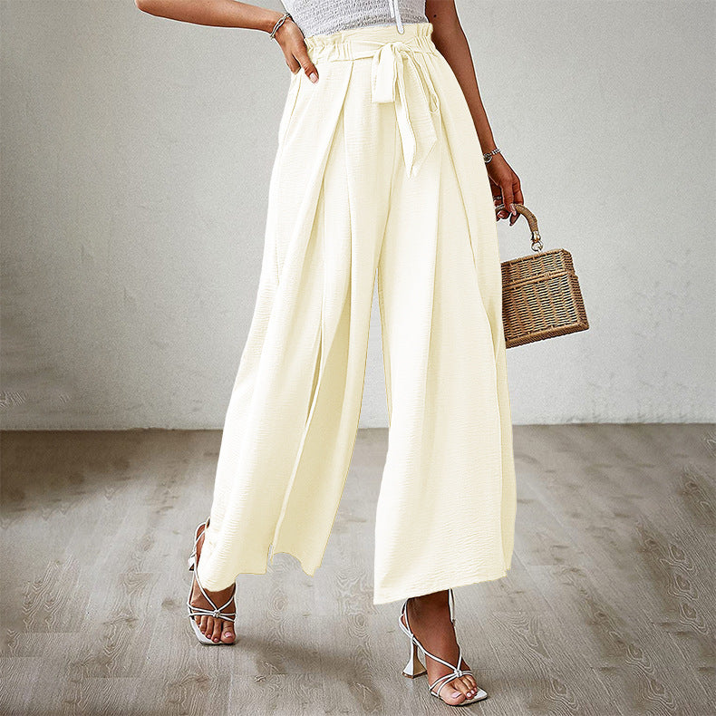 European And American Spring And Summer New Women's Bow Loose High Waist Crimp Wide Leg Pants Women