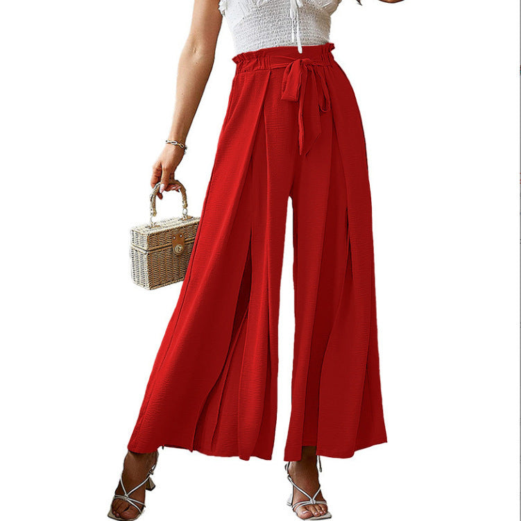 European And American Spring And Summer New Women's Bow Loose High Waist Crimp Wide Leg Pants Women