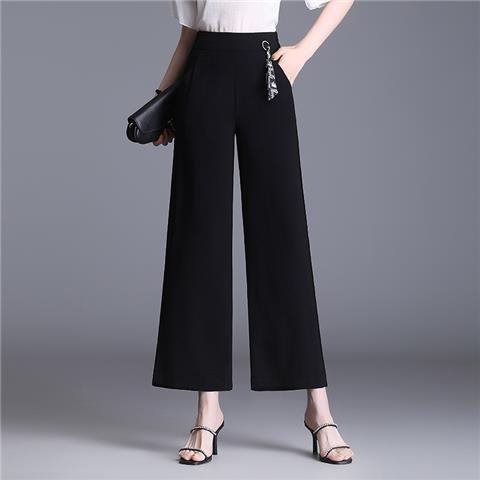 High Waist Loose And Slimming Black Cropped Drape Chiffon Pants