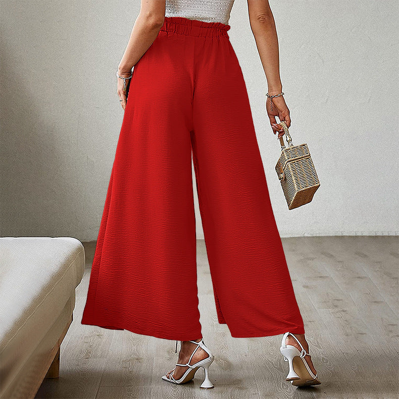 European And American Spring And Summer New Women's Bow Loose High Waist Crimp Wide Leg Pants Women