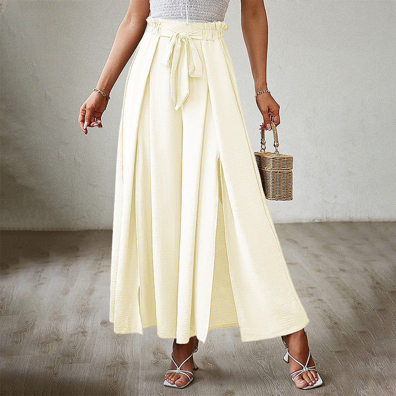 European And American Spring And Summer New Women's Bow Loose High Waist Crimp Wide Leg Pants Women