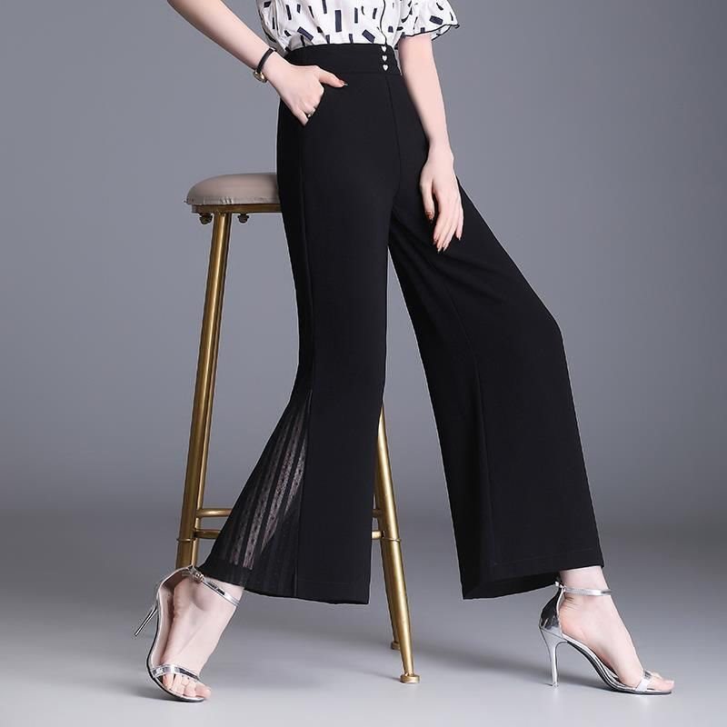 High Waist Loose And Slimming Black Cropped Drape Chiffon Pants