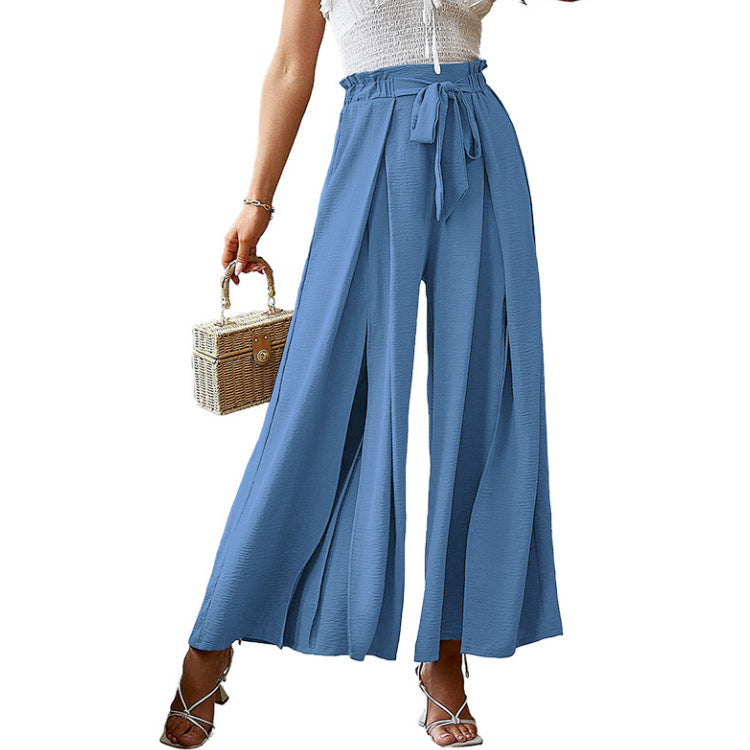 European And American Spring And Summer New Women's Bow Loose High Waist Crimp Wide Leg Pants Women